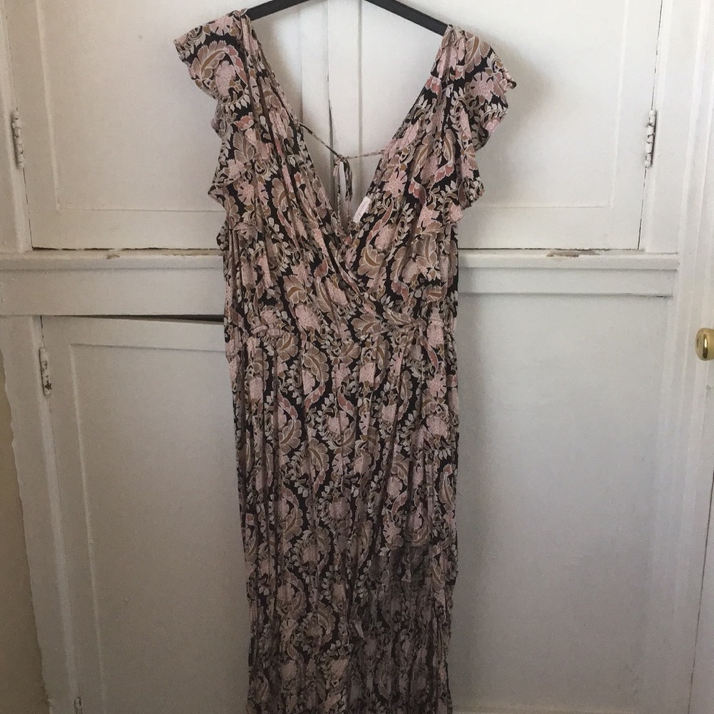 Wrap style high low romper with high slit